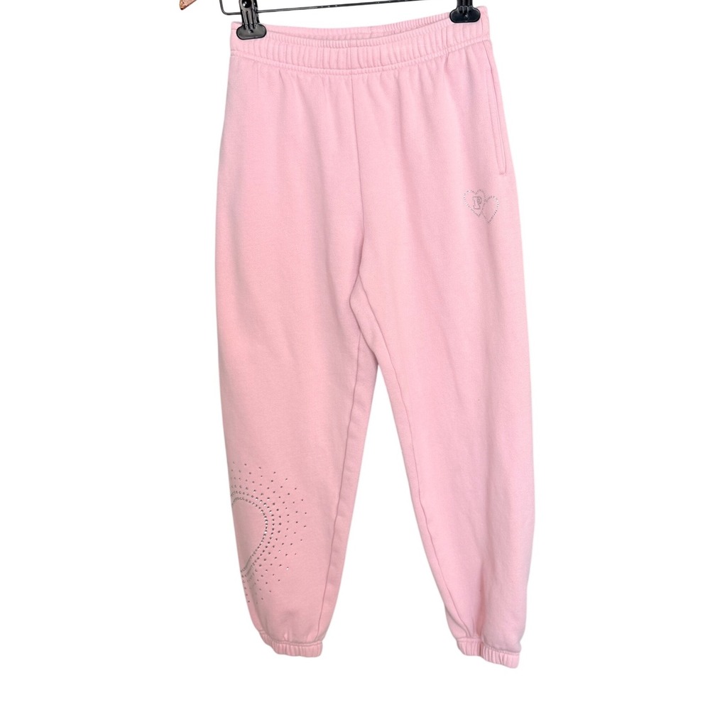 Victoria's Secret PINK Rhinestone Heart Sweatpants XS Pink Y2K Joggers High Rise